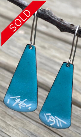 Turquoise Enamel, Long Teardrop Earrings, Abstract Drop Dangle Earrings, Aqua, Handmade Minimal, Modern Enamel Jewelry, Recycled Copper