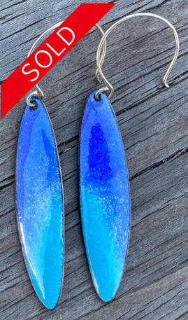 Blue Green Enamel, Long Dangle Earrings, Abstract, Aqua, Minimal Drop Earrings, Handmade Modern Enamel Jewelry, Recycled Copper